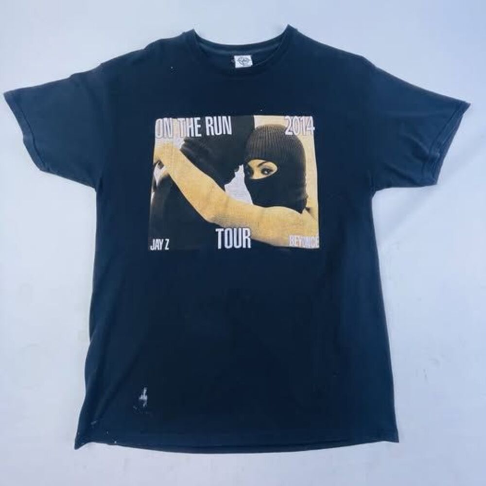 Jay-Z Beyoncé On The Run Tour 2014 T-Shirt Size L Delta Pro Weight Black VTG
